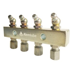 ALEMLUBE GREASE NIPPLE HEADER BLOCK 4 OUTLETS 6MM FITTINGS