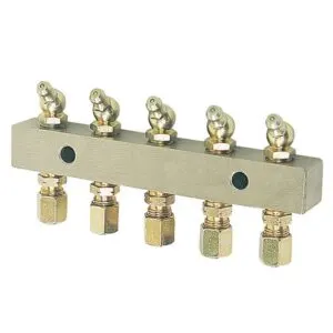 ALEMLUBE GREASE NIPPLE HEADER BLOCK 5 OUTLETS 6MM FITTINGS