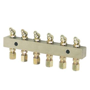 ALEMLUBE GREASE NIPPLE HEADER BLOCK 6 OUTLETS 6MM FITTINGS