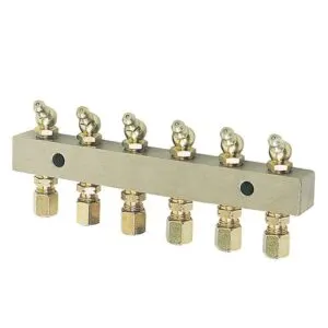 ALEMLUBE GREASE NIPPLE HEADER BLOCK 6 OUTLETS 6MM FITTINGS
