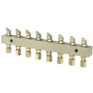 ALEMLUBE GREASE NIPPLE HEADER BLOCK 8 OUTLETS 6MM FITTINGS