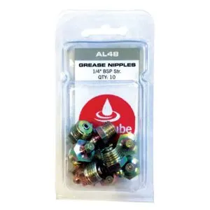 ALEMLUBE 1/4" BSP 45 DEGREE GREASE NIPPLE 10 PACK